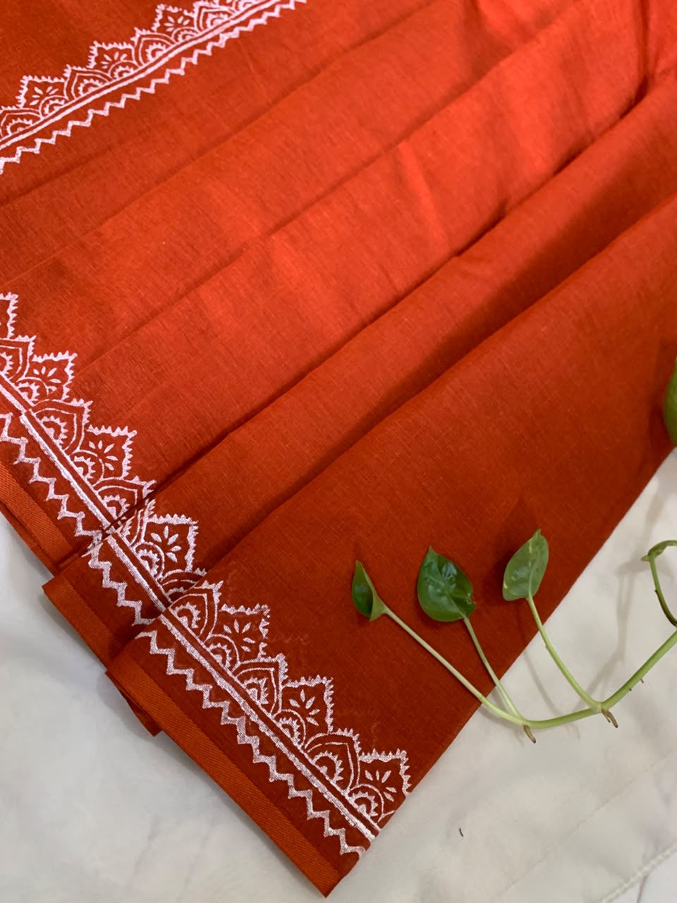 পোড়ামাটি | Orange Cotton Block Print Saree