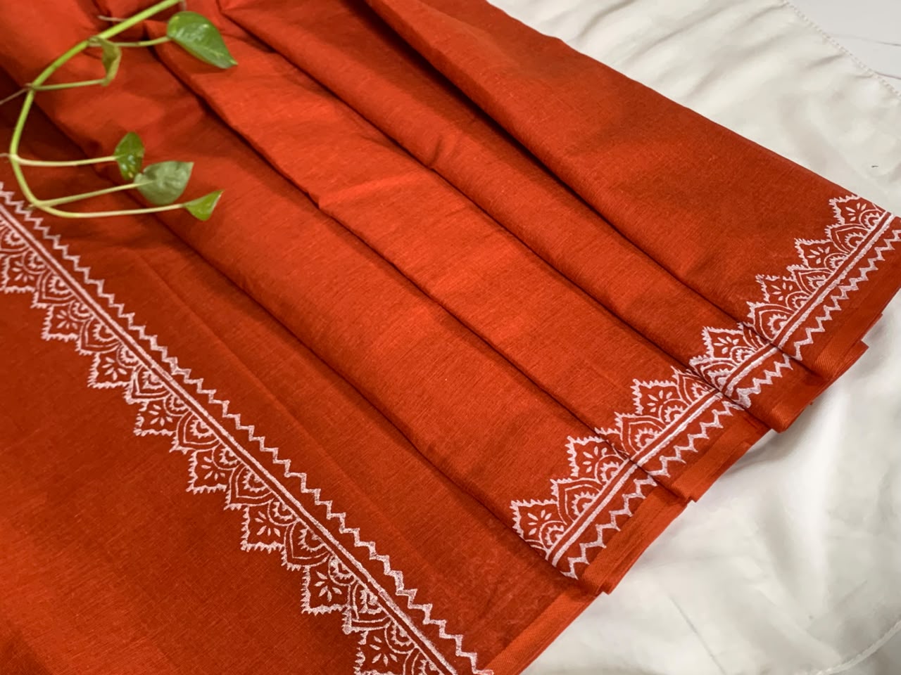 পোড়ামাটি | Orange Cotton Block Print Saree