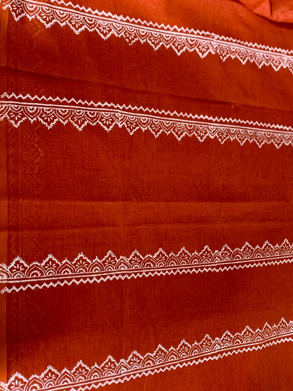 পোড়ামাটি | Orange Cotton Block Print Saree