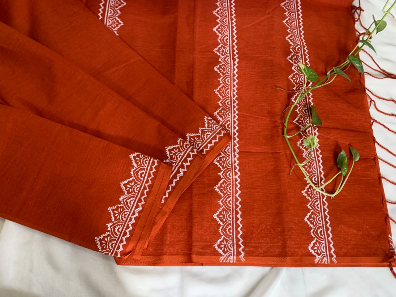 পোড়ামাটি | Orange Cotton Block Print Saree