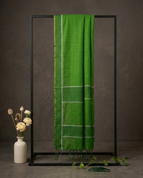 তৃণ (Trino) - Green Cotton Hand Block Print Saree