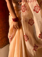 জবা (Joba) – Off White & Red Hand Block Print Cotton Saree | Bunot Saree