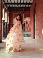 জবা (Joba) – Off White & Red Hand Block Print Cotton Saree | Bunot Saree