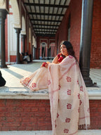 জবা (Joba) – Off White & Red Hand Block Print Cotton Saree | Bunot Saree