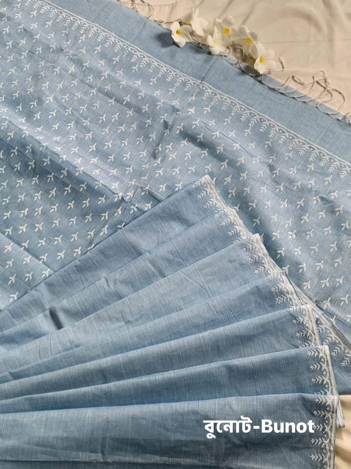 শরৎ (Shorot) — Sky Blue Cotton Hand Block Print Saree