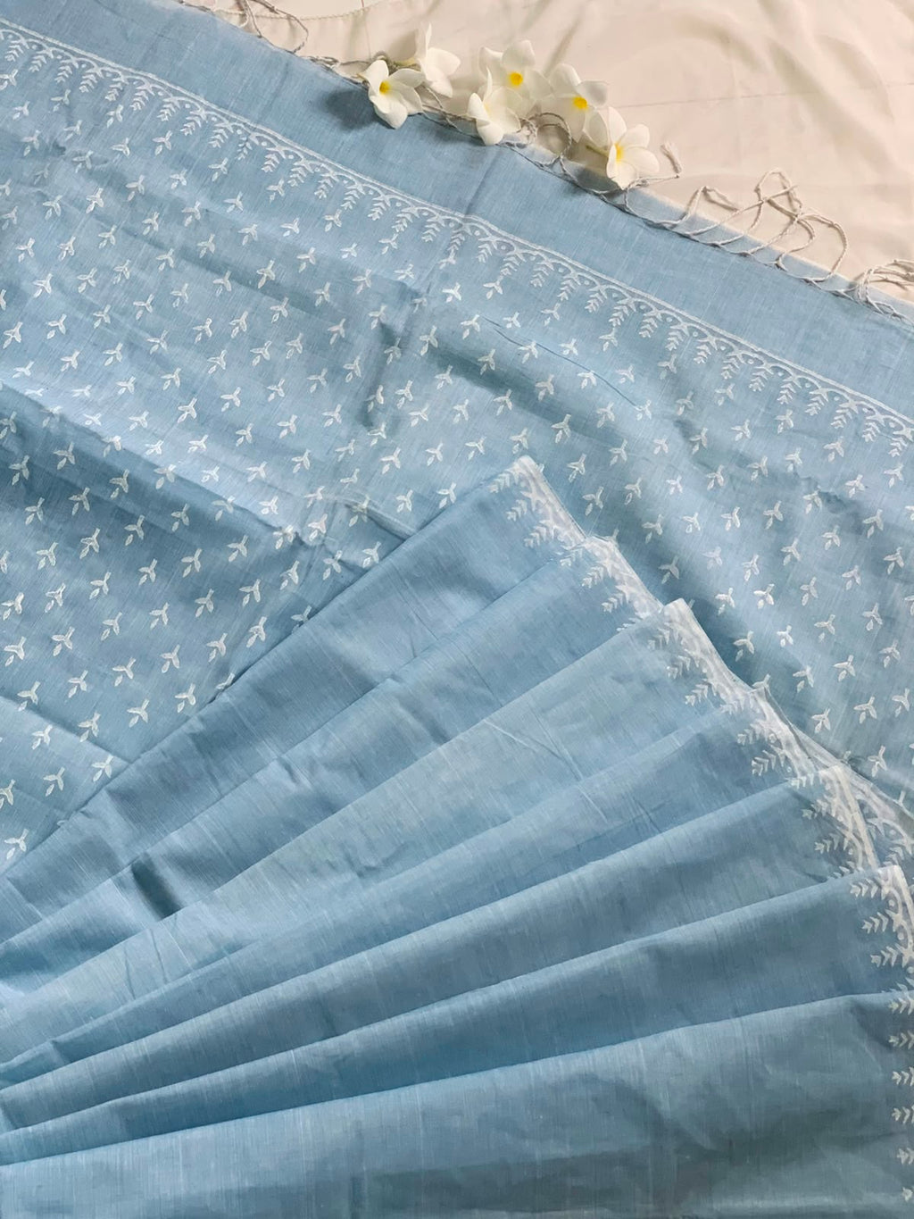 শরৎ (Shorot) — Sky Blue Cotton Hand Block Print Saree