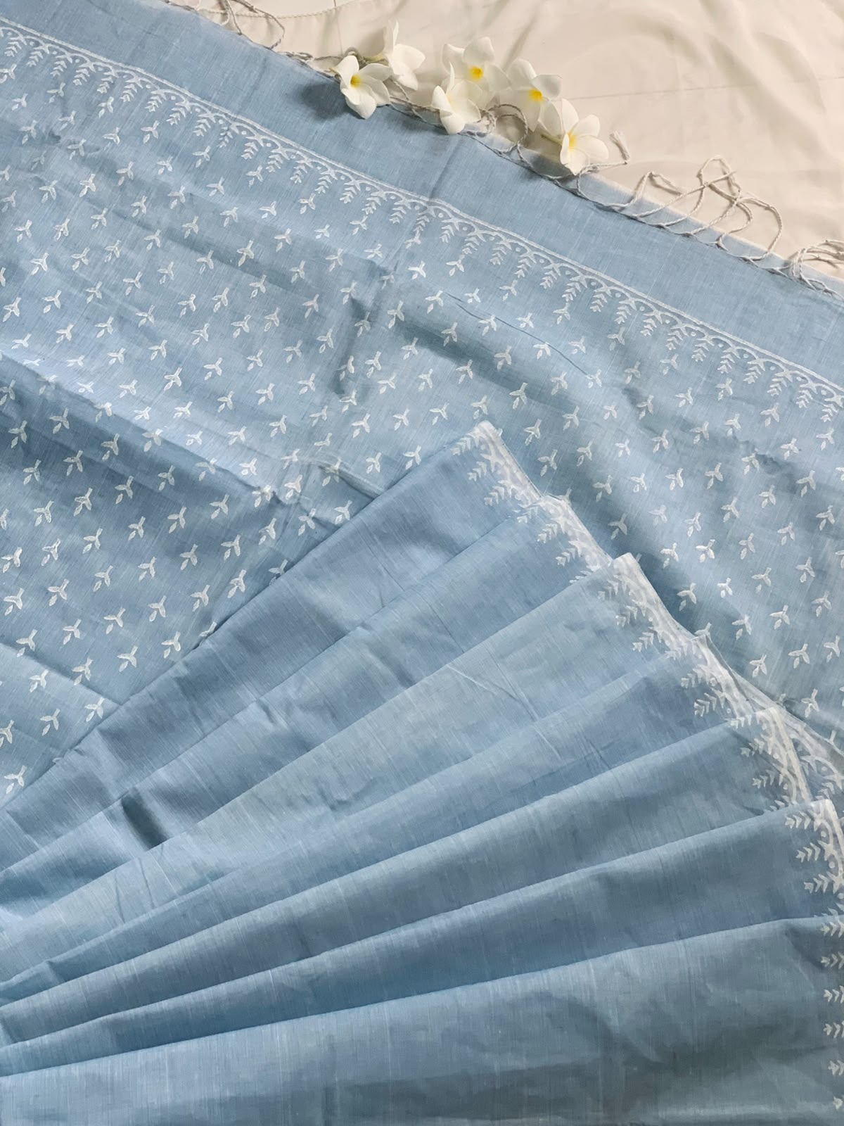 শরৎ (Shorot) — Sky Blue Cotton Hand Block Print Saree